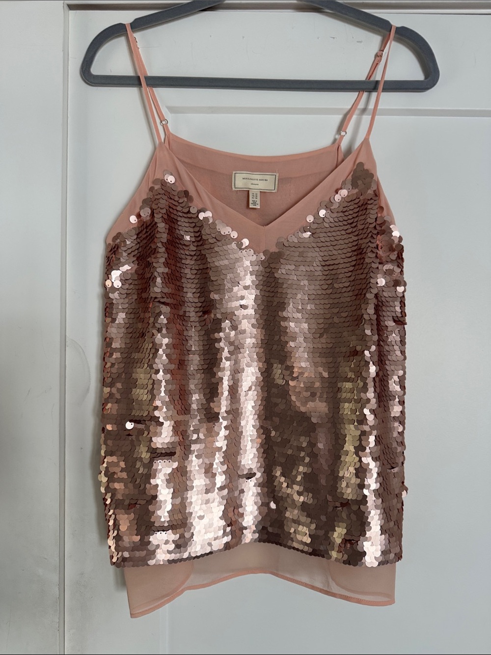 Anthropologie Sequin Metallic Rose Gold V-Neck Cami Tank Top Size 12 - Picture 4 of 11